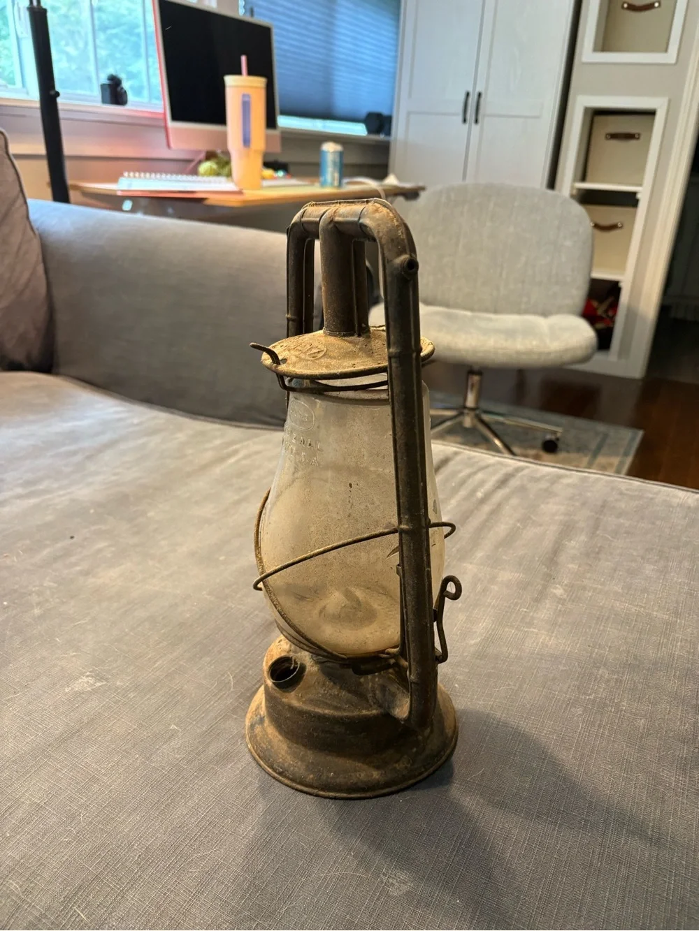 Vintage Metal Hurricane Lantern - Rustic Brown